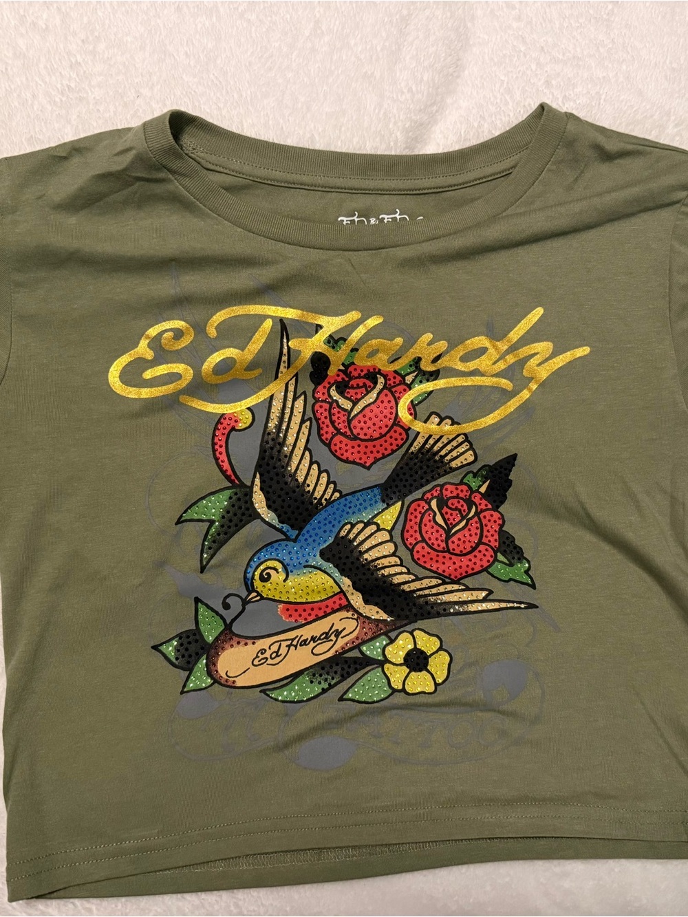 ED HARDY JRS large crop rhinestone tee NWT - Picture 8 of 8